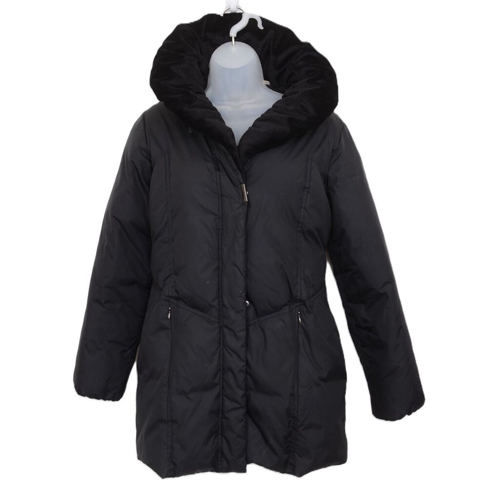 Larry Levine Down Feathers Faux Fur Long Winter Puffer Jacket Parka Coat Size SM